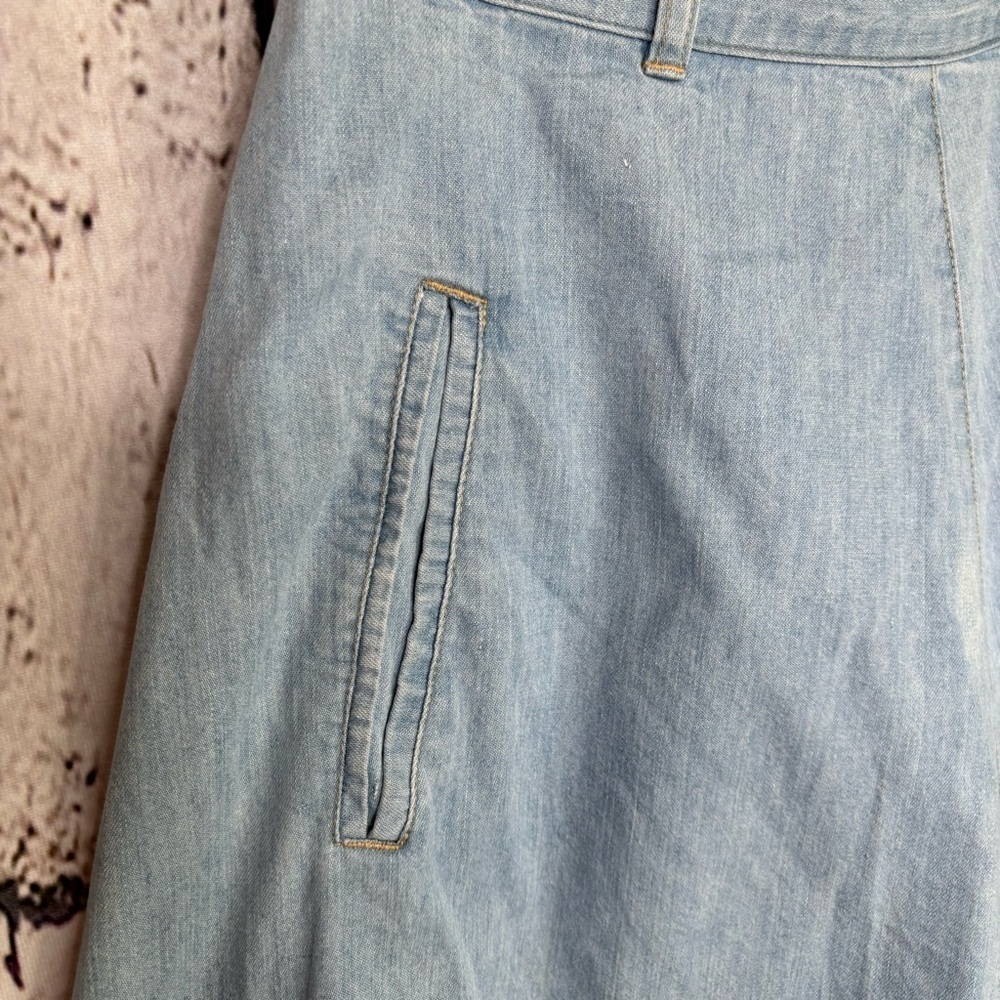 VINTAGE 1980s Calvin Klein Sport Denim Chambray Midi Skirt Flare A Line Size 10* - Picture 2 of 12